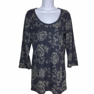 Erge Design Floral Rose Print Blue Gray Top